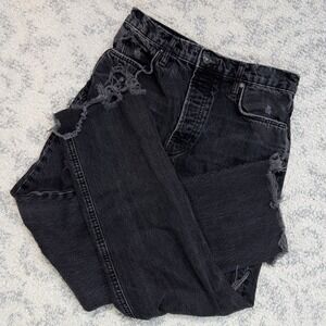 We The FREE PEOPLE 27 Black Distressed Destroyed‎ Raw Hem Button Fly High Rise